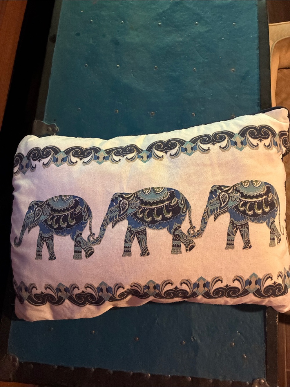Decorative Elephant Accent Pillow - Blue Pattern